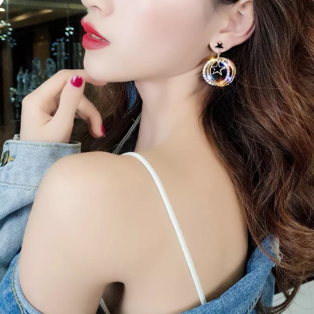 Crystal Star Hoop Drop Earrings - Picture 4 of 6